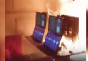 Benzin döktü, loto kulübünü yaktı (Video Haber)