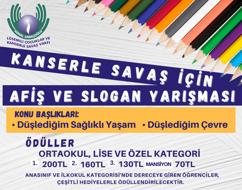 Kemal Saraçoğlu Vakfı, “Kanserle Savaş için Afiş ve Slogan Yarışması” düzeliyor