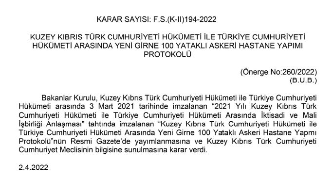 Girne’ye yapılacak yeni askeri hastanenin protokolü imzalandı