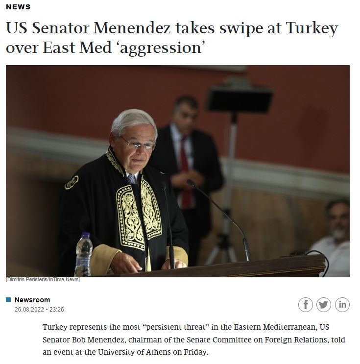 ABD’li Senatör Menendez: Doğu Akdeniz’deki en büyük tehdit Türkiye