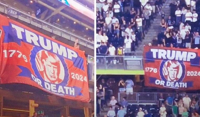 Trump destekçileri, beyzbol maçında “Ya Trump ya Ölüm” pankartı açtı