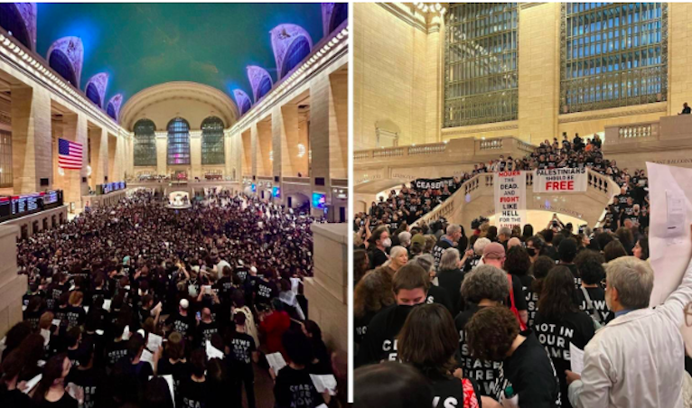 Gazze için acil ateşkes çağrısı yapan yüzlerce Musevi, New York’un en önemli ulaşım merkezlerinden biri olan Grand Central’ı kapattı