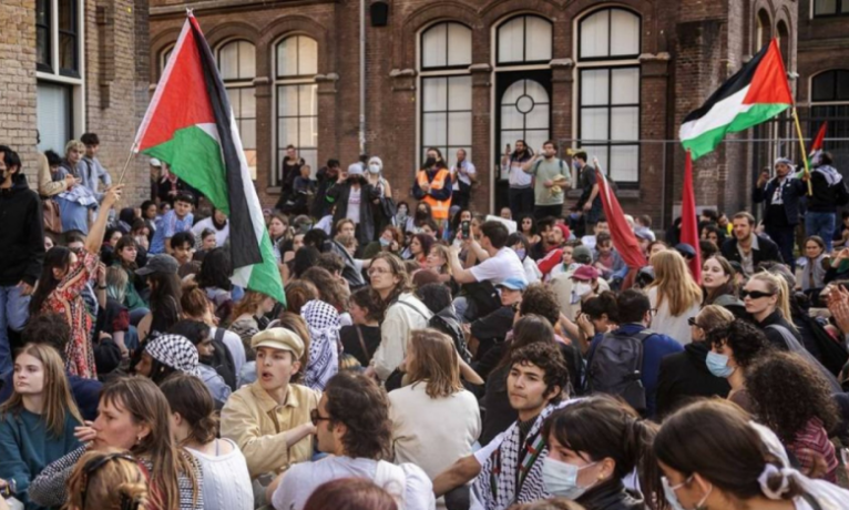 Filistin eylemleri Hollanda’ya yayıldı, İsrail yanlıları ve polis saldırdı