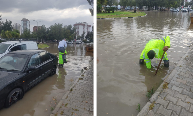 Şiddetli yağış Mağusa’yı vurdu: Belediye ekipleri görev başında