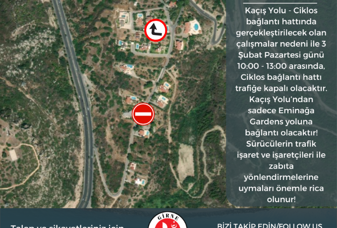 Sürücülerin dikkatine: Kaçış Yolu Pazartesi günü 10:00-13:00 arası trafiğe kapalı olacak
