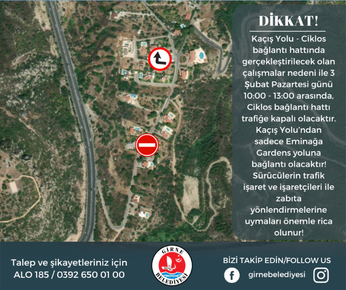Sürücülerin dikkatine: Kaçış Yolu Pazartesi günü 10:00-13:00 arası trafiğe kapalı olacak