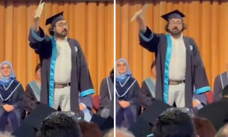 Gözaltına alındı I Boğaziçi Üniversitesi’nin mezuniyet töreninde diplomasını yırttı: ”Diplomaları iptal eden istibdat rejimini reddediyorum”