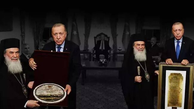 Kudüs Rum Ortodoks Patriği Giannopoulos’tan Erdoğan’a hediye