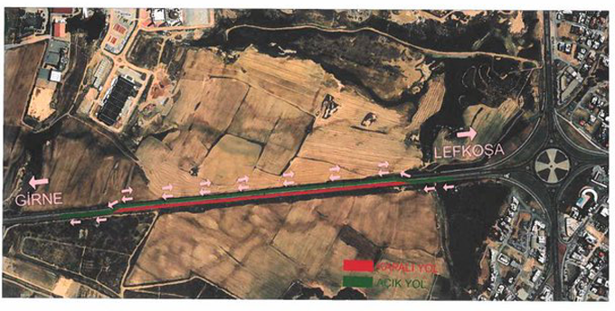 Lefkoşa–Girne ana yolunda yol yapım çalışmaları nedeniyle gidiş şeridi kapatılacak