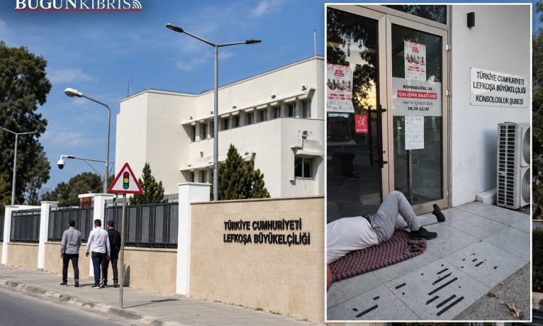 TC Lefkoşa Büyükelçiliği’nde noter kuyruğu: Gece gelen sabahı yerde bekliyor