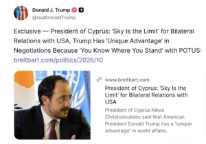 Trump, Hristodulidis röportajını yeniden paylaştı: “ABD-Kıbrıs ilişkilerinde sınır gökyüzü”