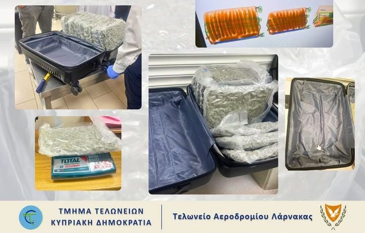 Larnaka Havalimanı’nda 19 yaşındaki yolcunun valizlerinden 28 kilo esrar çıktı